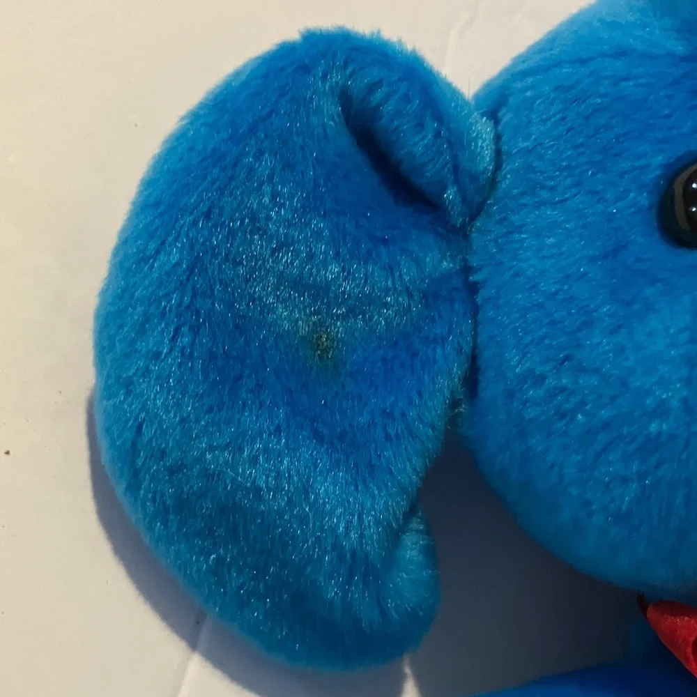 Beanpals Kellytoy Blue Elephant with Red Bow‎ Plush 9”